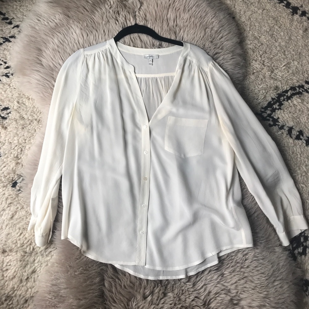 Joie Silk White Button Down Blouse