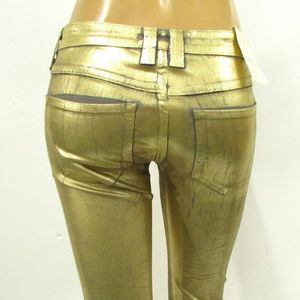 Frankie B gold coated/waxed skinny jeans