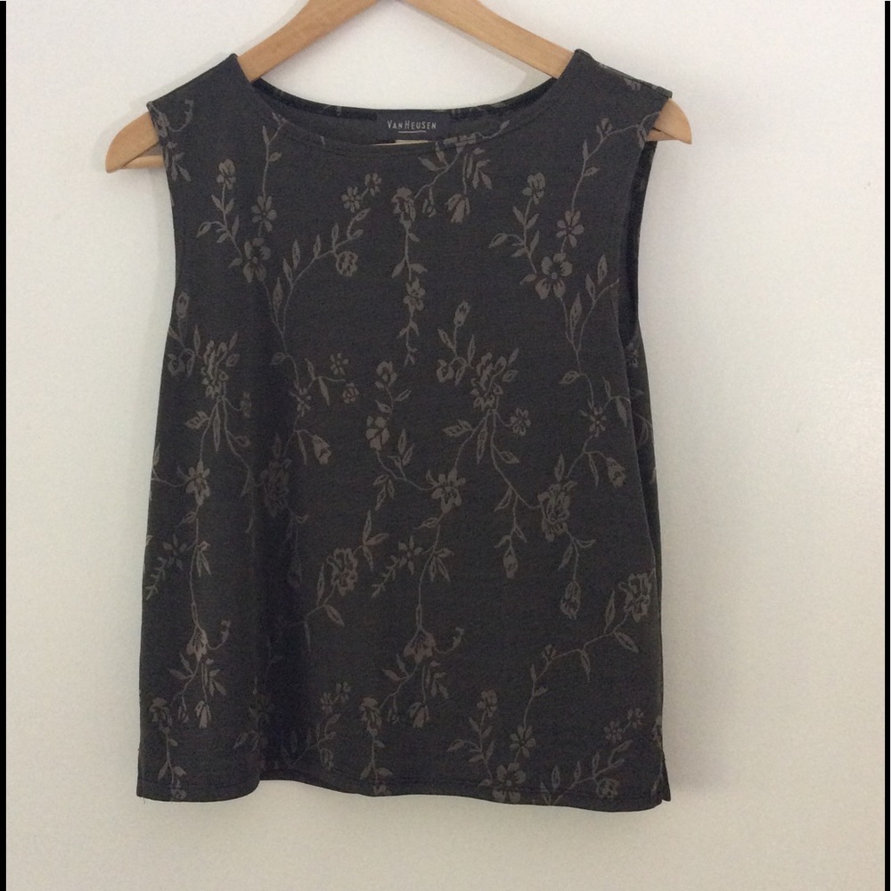 Van Heusen Top Brown Floral Sleeveless Pullover