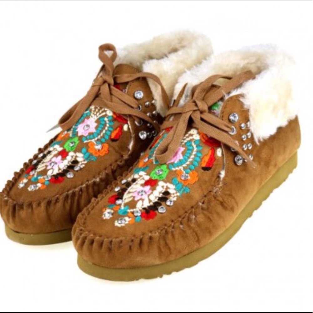 Brown beaded moccasins