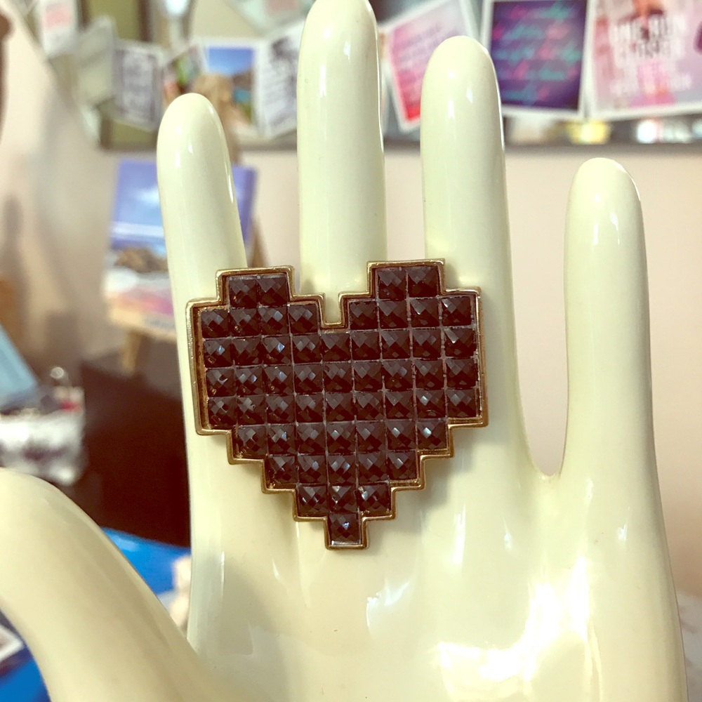 Pixelated heart adjustable fashion ring.