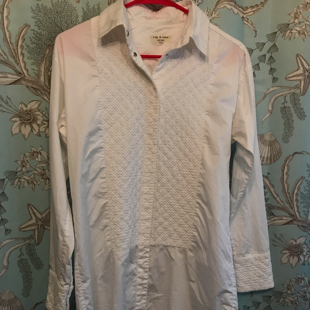 J Crew White Winchester Tuxedo Style Shirt Quilted