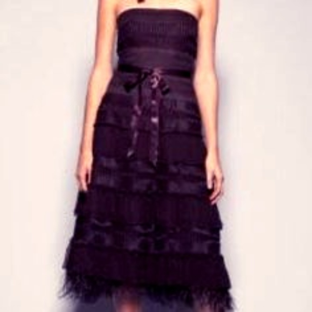 BCBG MaxAzria Brown Lace Ostrich Feather Dress