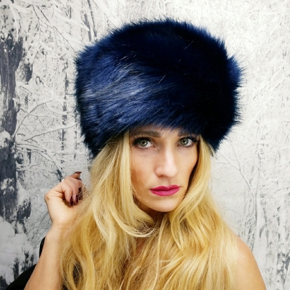 ROYAL BLUE RUSSIAN FAUX FUR HAT - Picture 4 of 4