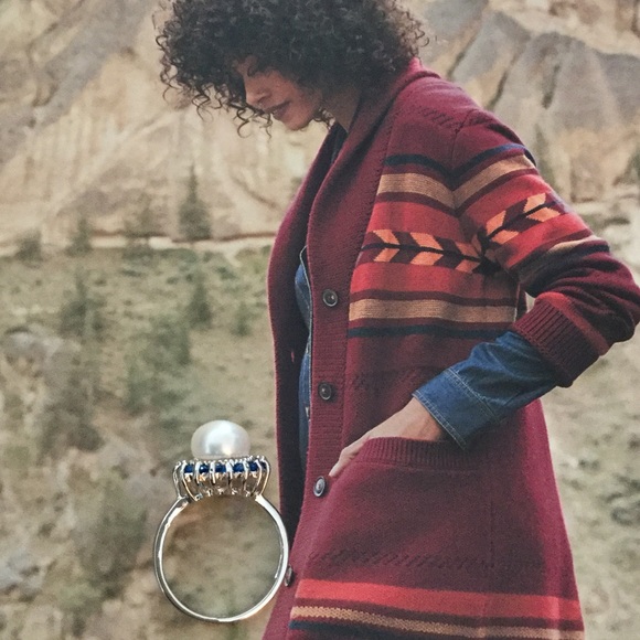 Sterling pearl and blue topaz ring 7-3/4 - Picture 2 of 5