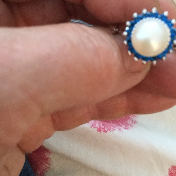 Sterling pearl and blue topaz ring 7-3/4 - Picture 5 of 5