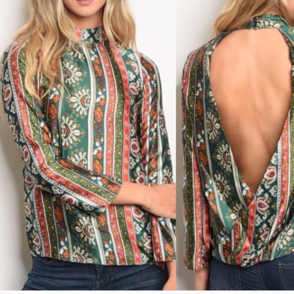 ❤NEW ❤ GREEN PAISLEY OPEN BACK TOP - Picture 2 of 5