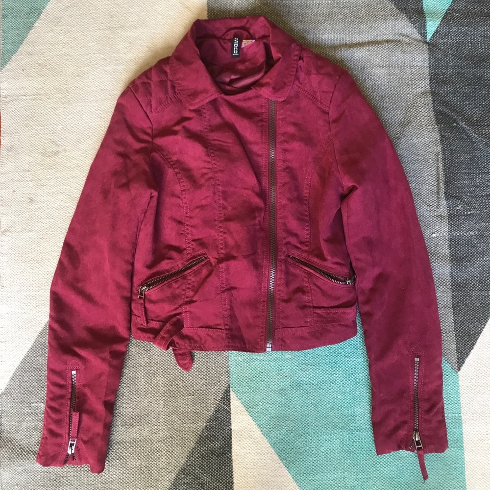 Like new H&M burgundy red suede moto jacket US 6
