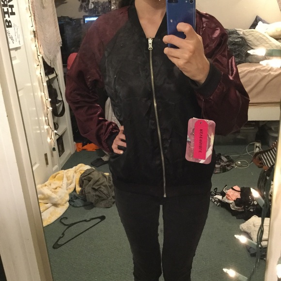 Reversible Floral/Maroon Bomber Jacket - Picture 7 of 7