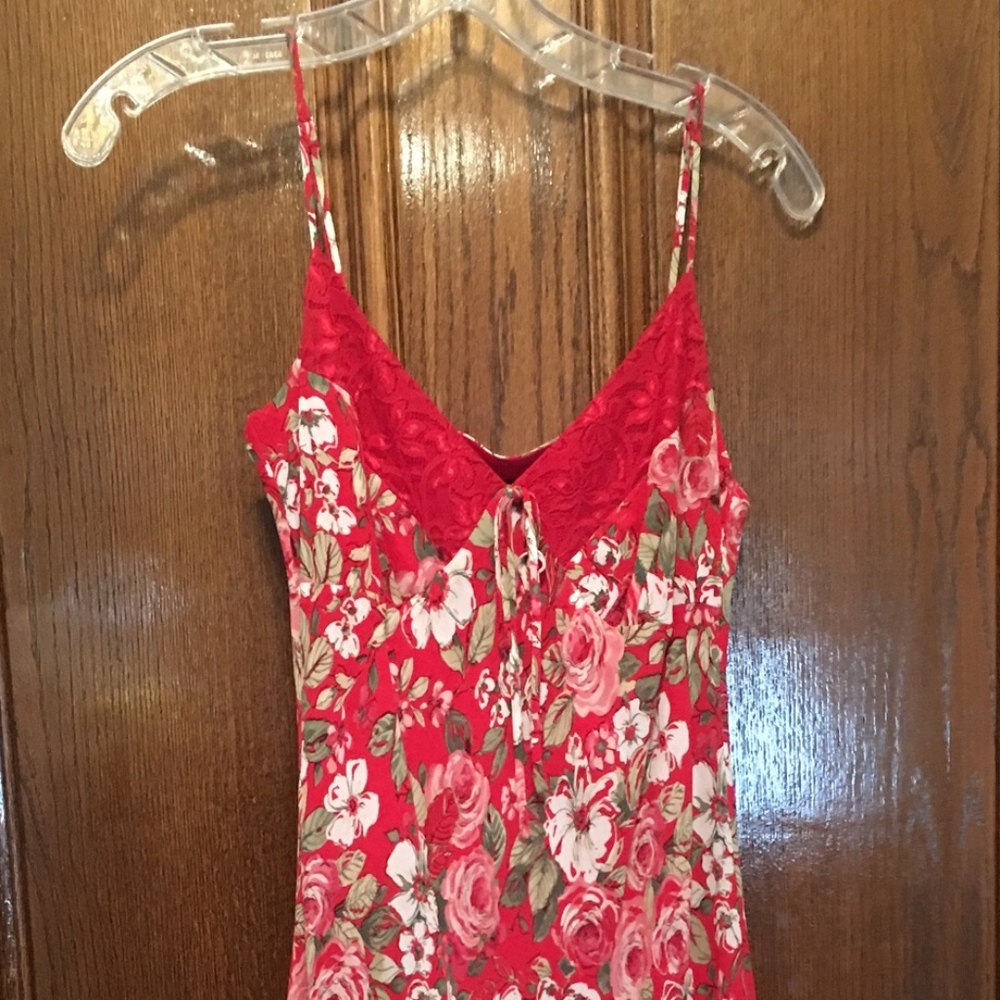 Red Floral Midi Dress