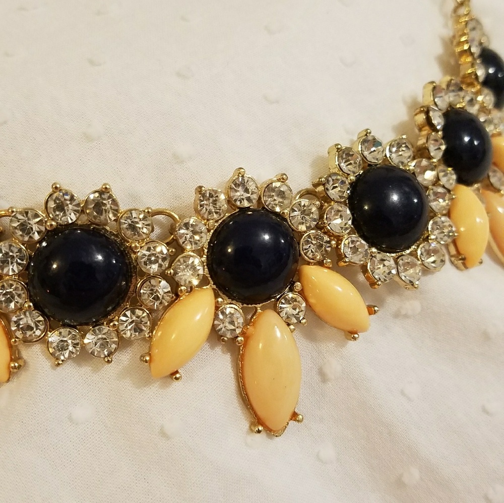 Bauble Bar Black & Peach Rhinestone Bib