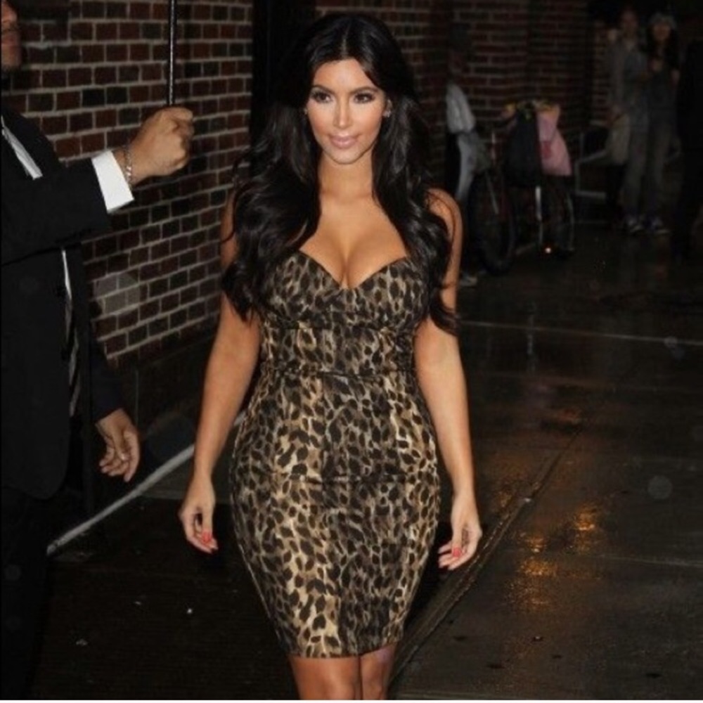 Kardashian leopard lace inset dress