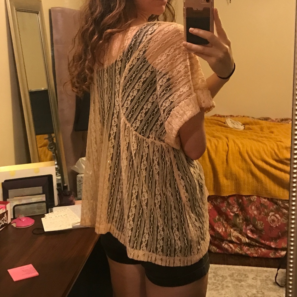 Free People Pink Lace Sheer Top
