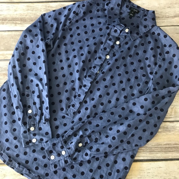 J. Crew Tops - J Crew Blue Polka Dot Popover Blouse Size XS
