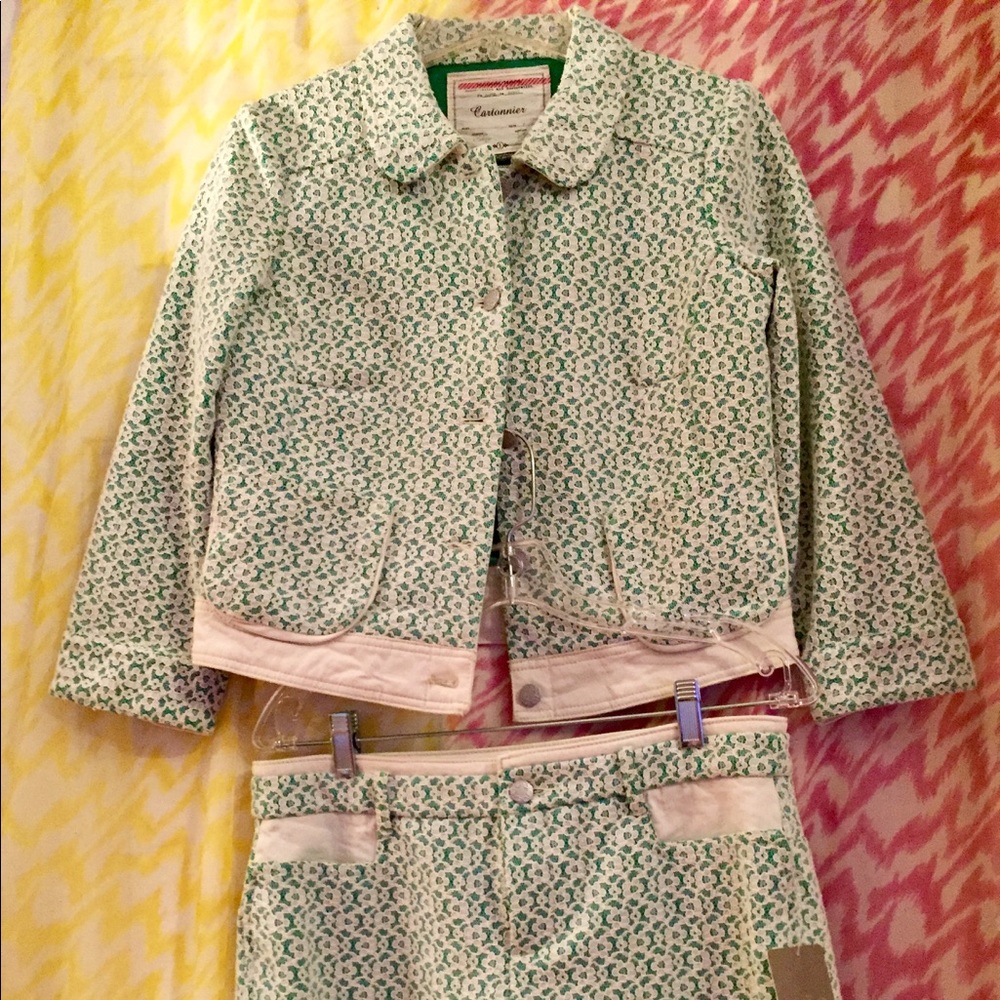 Anthropology Green & Lace Jacket & Shorts