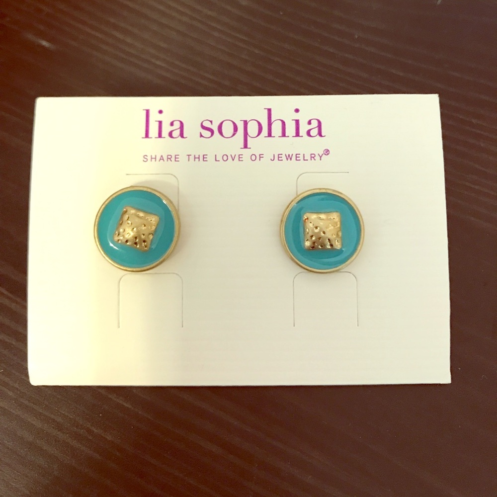 Lia Sophia blue and gold fashion post earrings