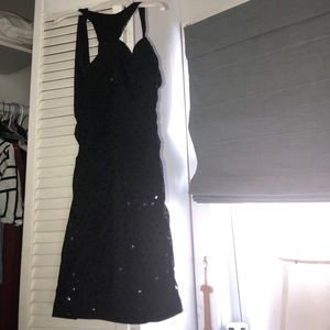 Black sexy black one sleeve sequined party dress