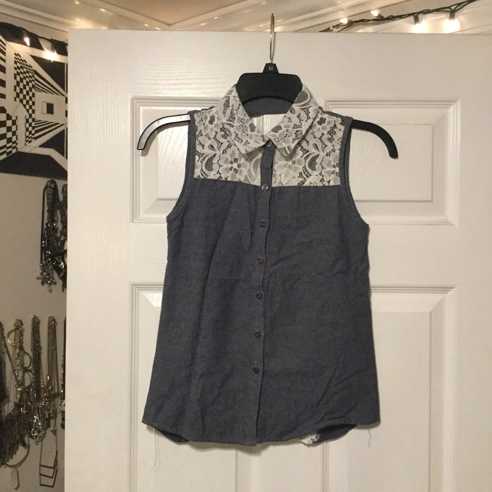 Keyhole Lace Button Down Shirt