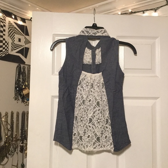 Keyhole Lace Button Down Shirt - Picture 2 of 7