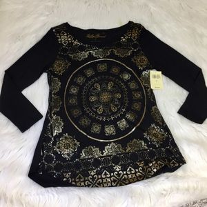Lucky Brand exploded gold tile tee size S NWT