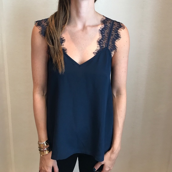 Cami Tops - Cami NYC Navy Cami with Lace Straps