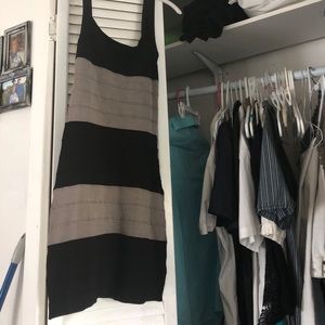 Stretchy black and gray striped Bebe dress