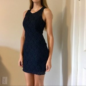 A&F navy blue, lace overlay, mini dress