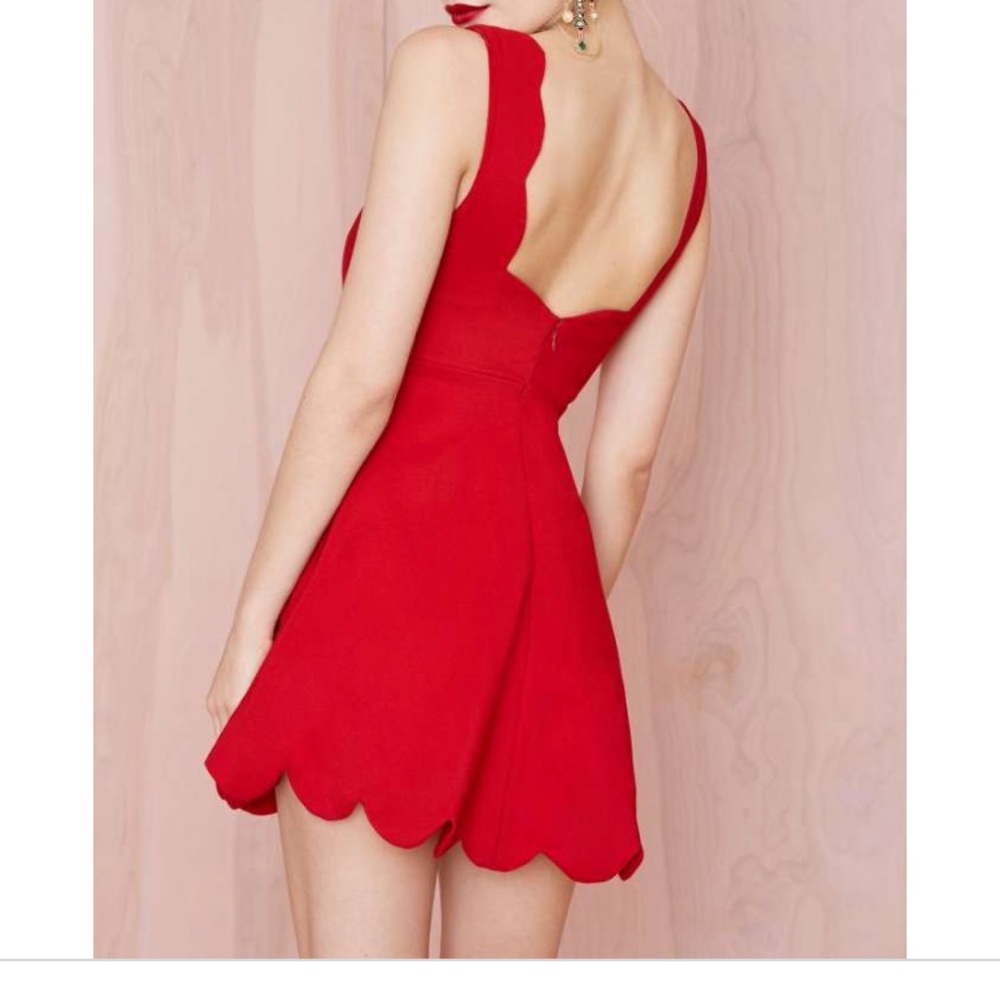 Nasty gal red scalloped fit and flare dress xxs