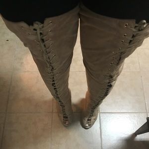 Nude thigh high boots!