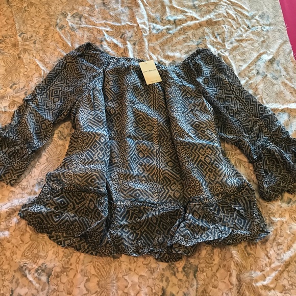 Lucky Brand Blue Ruffled Off-Shoulder Blouse - Picture 5 of 5