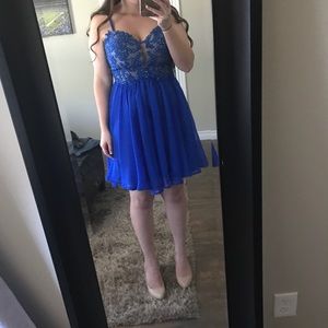 Royal blue beaded short homecoming dress