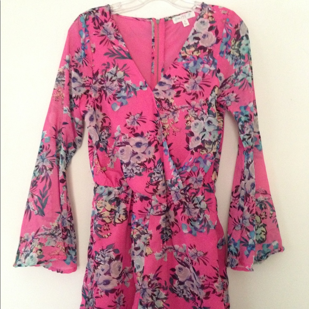 Hot pink short floral romper