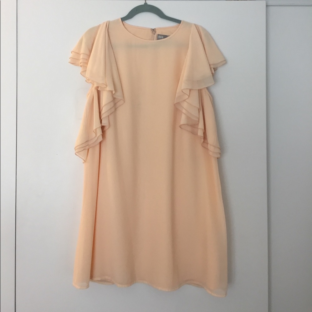 Asos Peach Dress with Ruffle Sleeves