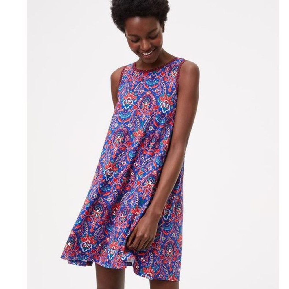 LOFT Petite Floral Mosaic Sleeveless Swing Dress
