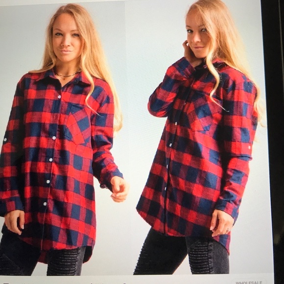 Women’s Red/ Navy plaid shirt ( flannel) - Picture 2 of 3