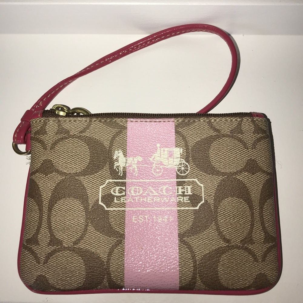 Coach Wristlet with pink stripe detail!