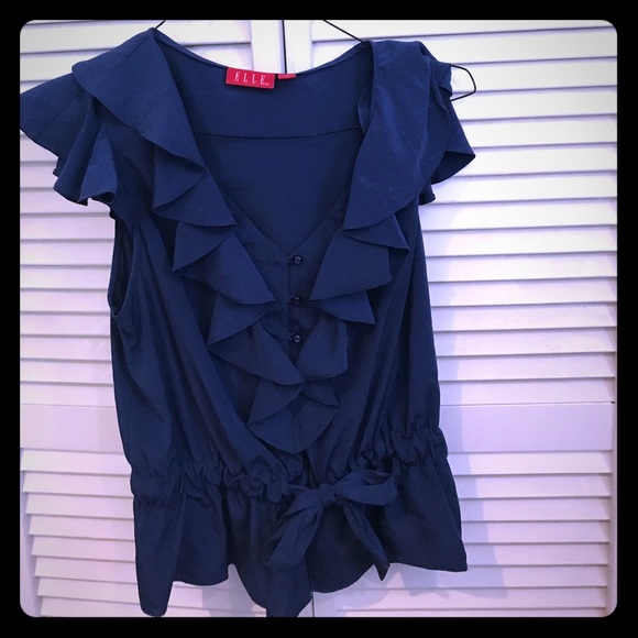 Elle ruffled navy blouse - Picture 1 of 5