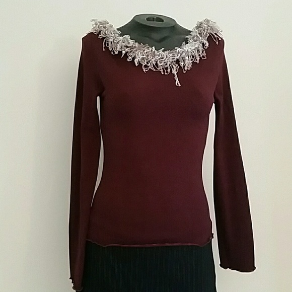 XOXO sparkle eyelash yarn collar sweaterish top - Picture 4 of 5