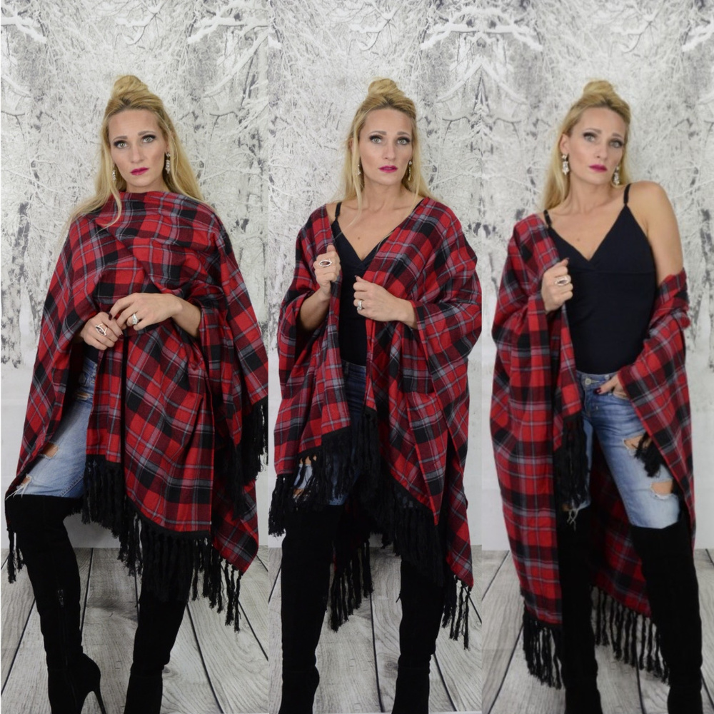 ❤LAST 1❤ PLAID PRINT SHAWL/WRAP - Picture 2 of 4