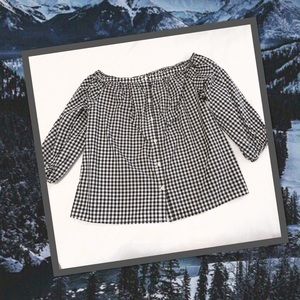 NWOT! Navy Gingham Off-the-Shoulder Top - Medium