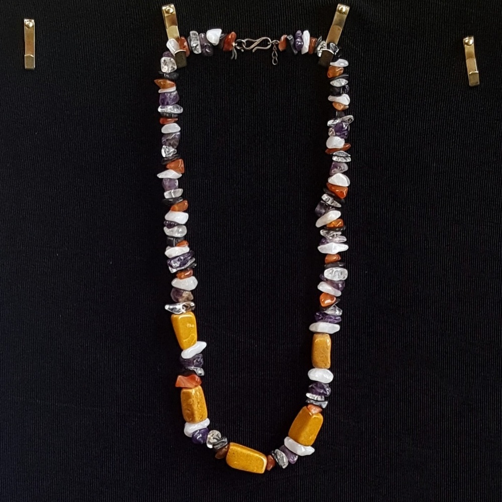 18" Polished Stone and Gemstone Necklace