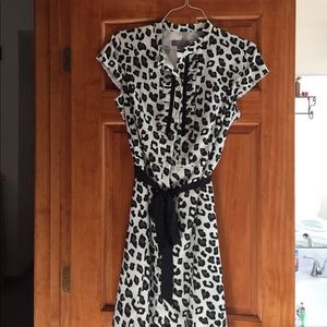 Short sleeve cream and leopard print dress