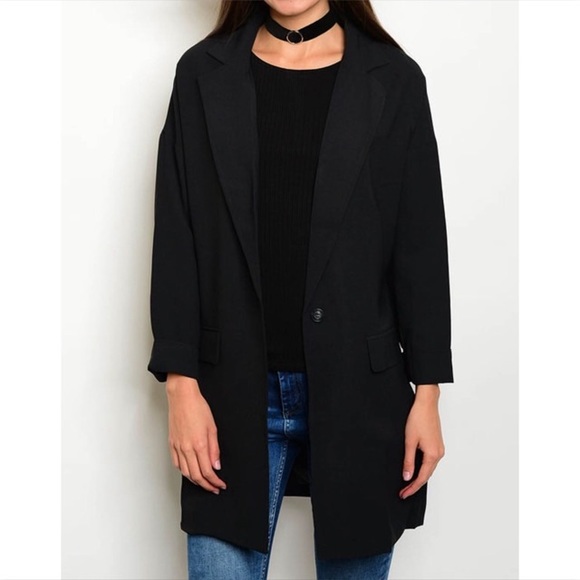 Open Front Black Coat - Picture 2 of 5