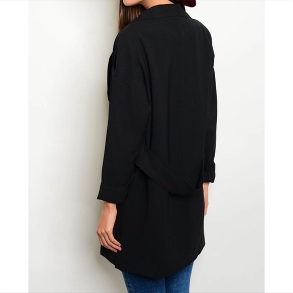 Open Front Black Coat - Picture 3 of 5