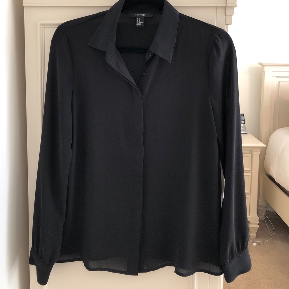 Forever 21 Black Chiffon Button Down