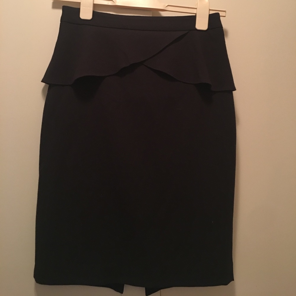 Fitted, Black Pencil Skirt with Top Ruffle
