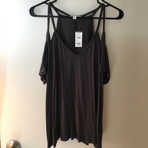 Tilly’s charcoal Multi Strap, Off the shoulder Tee