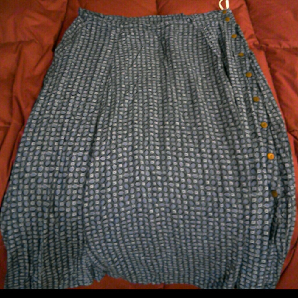 April Cornell long blue side button skirt