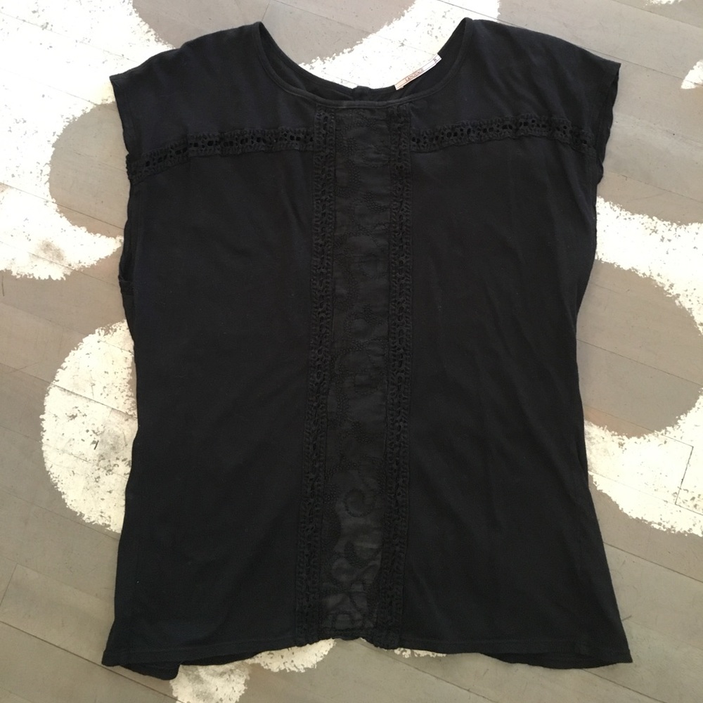 Embroidered and crochet black top