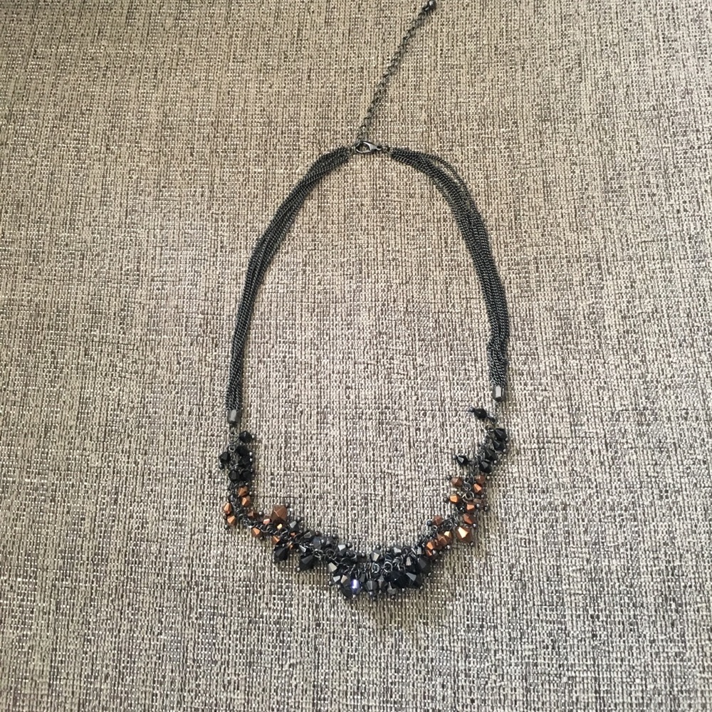 Costume necklace charcoal and tan beaded!